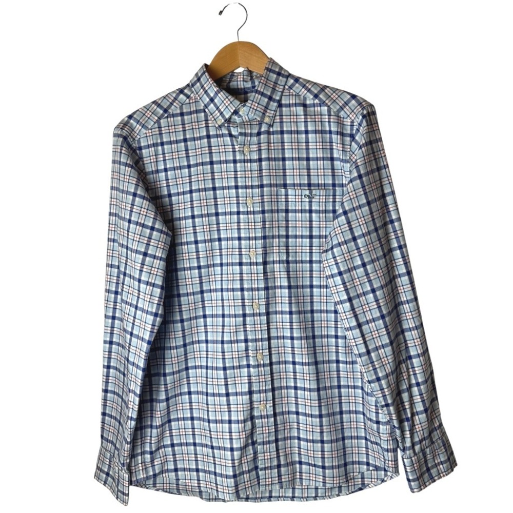Vineyard Vines Shirt Men Small‎ Blue Plaid Long Sleeve Button Down Whale Preppy